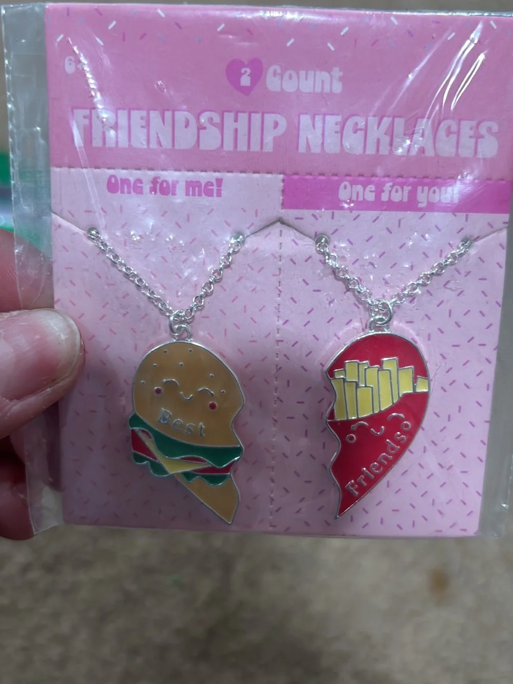 Friendship Necklace Set - Burger & Fries Charms in Red, Yellow, Green, Tan